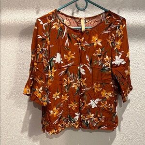 Orange Ruffled 3/4 Sleeve Blouse